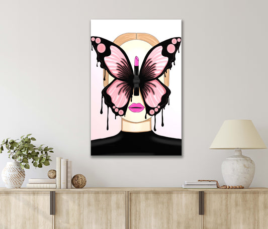 A Butterfly With Dripping Paint Over A Woman's Face Print 100% Australian Made 40x60cm Stretched Canvas Ready to Hang