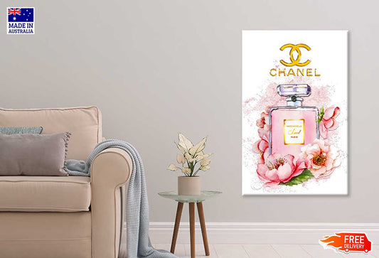 Pink Flowers & Pink Perfume Bottle Fashion Print 100% Australian Made Stretched Canvas Ready to Hang - FS - 149