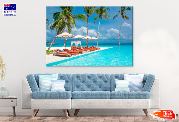 Luxury Infinity Pool With Loungers Print 100% Australian Made Stretched Canvas Ready to Hang - BC-122