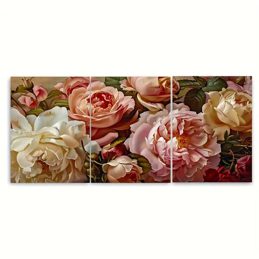 3pcs Peonies Garden Vintage Classical Metal Print Ready to Hang Art