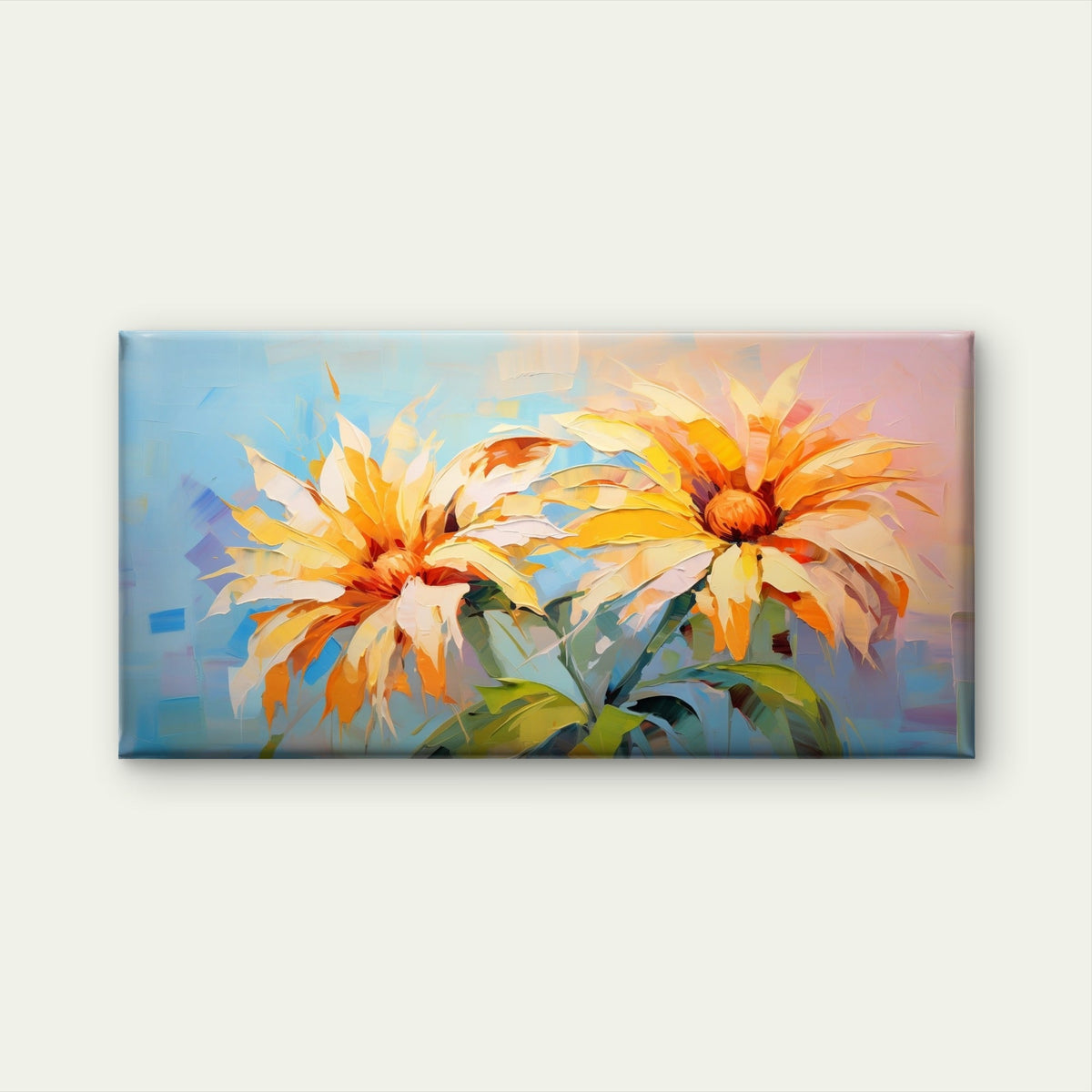 Yellow Daisies Oil Painting Wall Art Canvas Office Home Room Framed 80x45cm