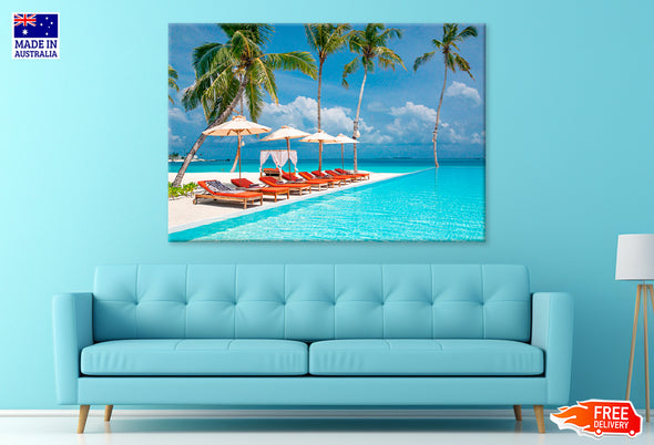 Luxury Infinity Pool With Loungers Print 100% Australian Made Stretched Canvas Ready to Hang - BC-122