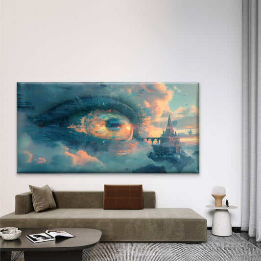 Fantasy Landscape Within An Eye Wall Art Canvas Office Home Room Framed 80x45cm