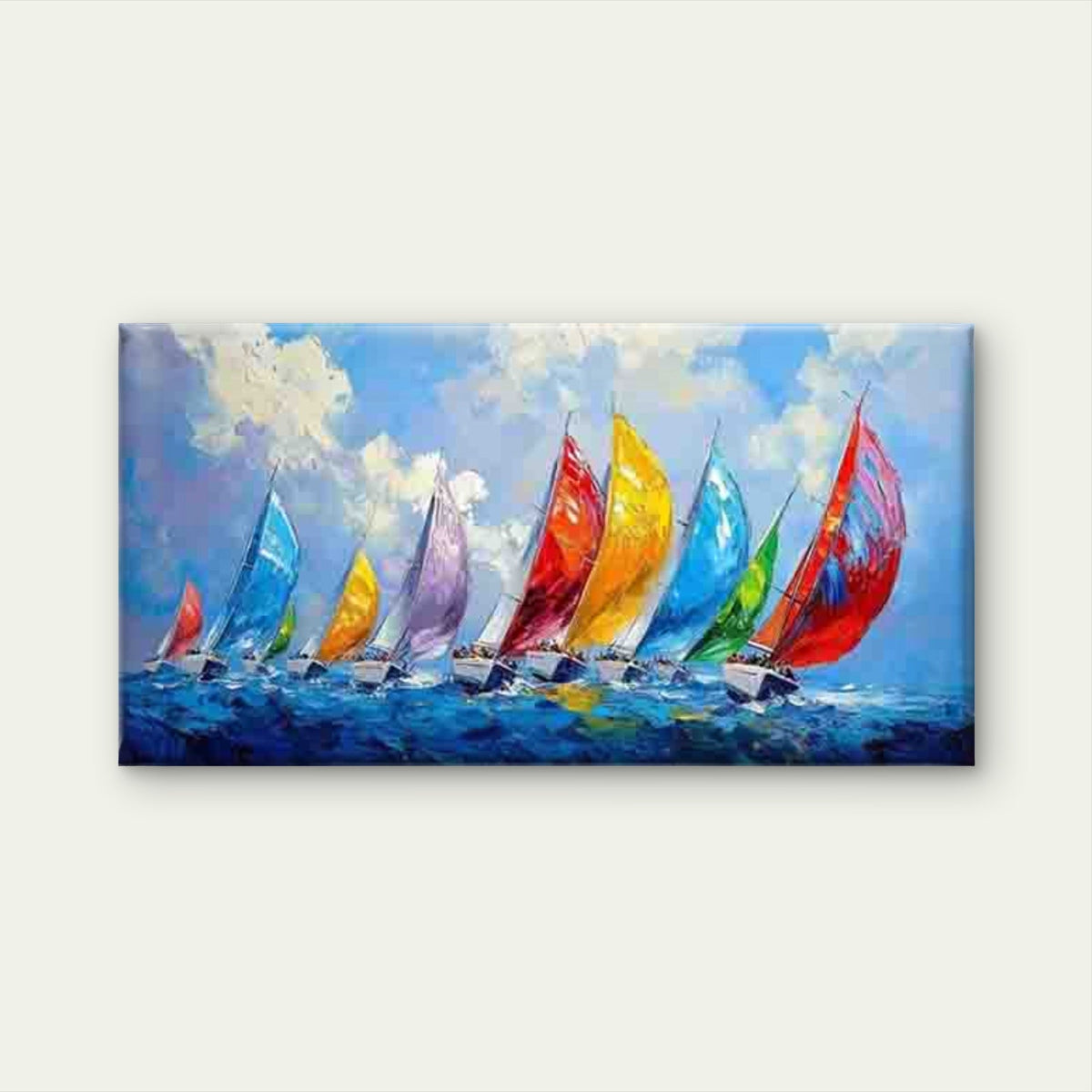 Sailboats Racing on The Ocean Wall Art Canvas Office Home Room Framed 120x60cm