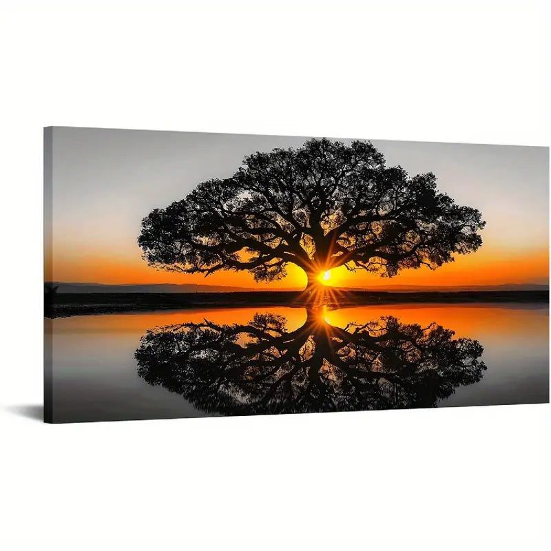 Black and White Oak Tree Sunset Wall Art canvas office home room framed 120x60cm