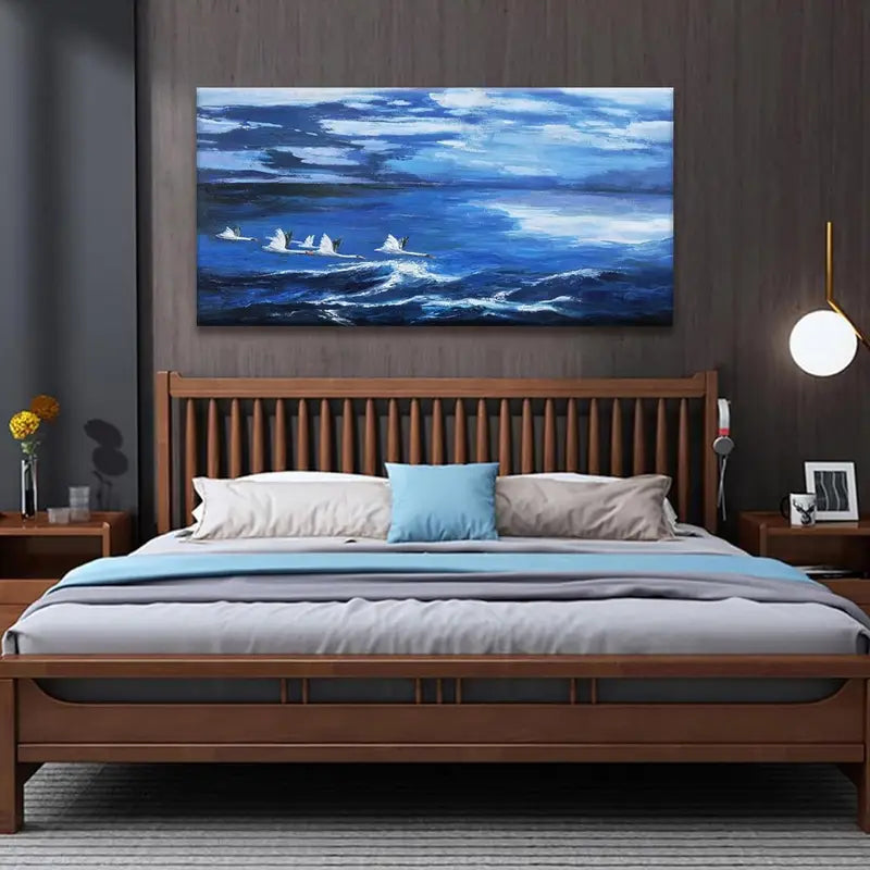 Abstract Seagull Blue Ocean Wall Art canvas office home room framed 120x60cm