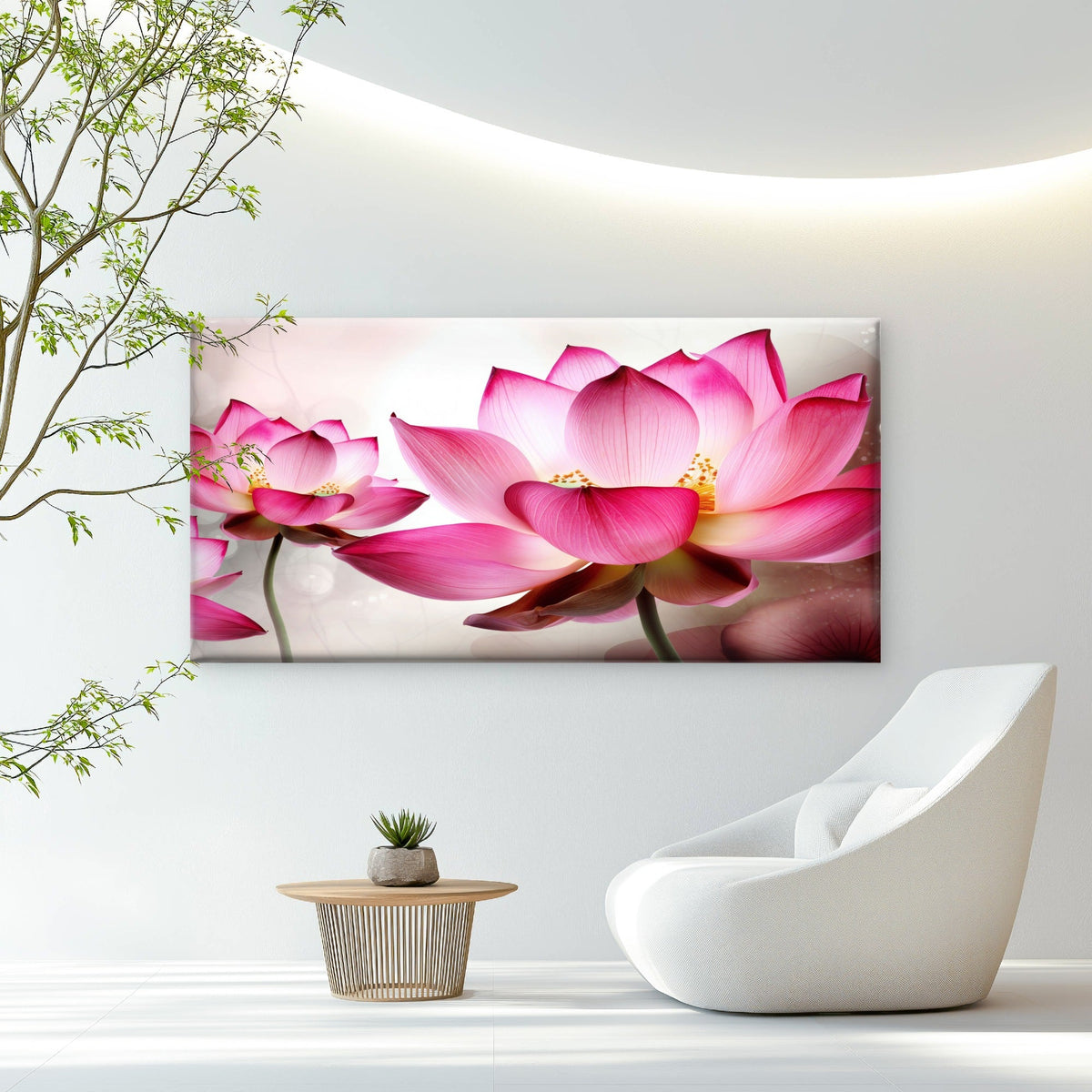 Pink Lotus Flower Bloom Wall Art Canvas Office Home Room Framed 80x45cm