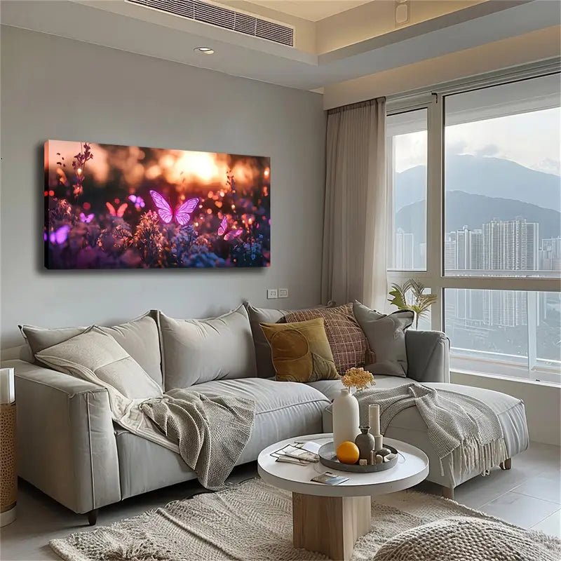 Butterflies in Blossom Modern Wall Art Canvas Office Home Room Framed 120x60cm