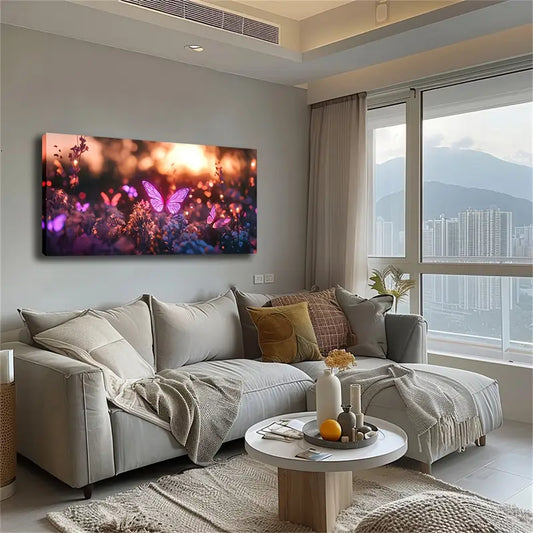 Butterflies in Blossom Modern Wall Art Canvas Office Home Room Framed 120x60cm