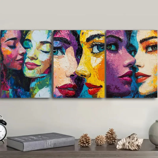 3pcs Abstract Two Beautiful Women Painting Metal Print Ready to Hang Art