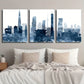3pcs Seoul Skyline Blue Watercolor South Korea Cityscape Metal Print Ready to Hang Art