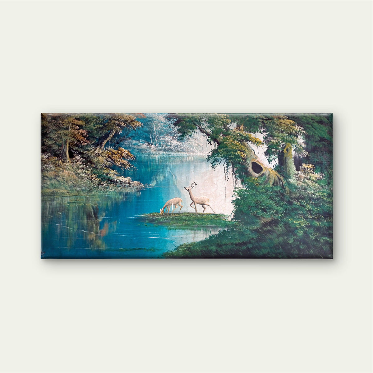 Vintage Oil Painting Nature Woods Wall Art Canvas Office Home Room Framed 80x45cm