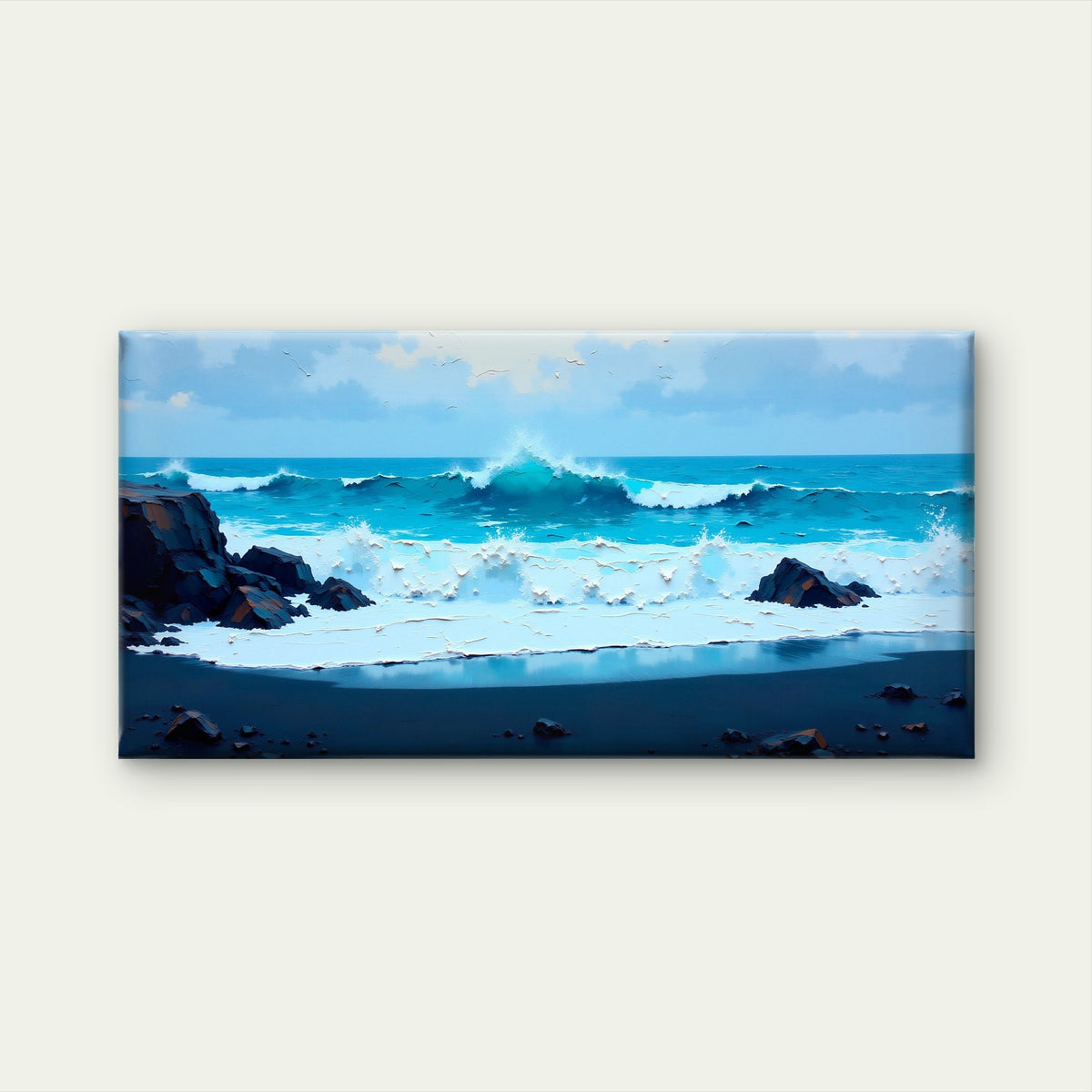 Crashing Azure Ocean Waves Wall Art Canvas Office Home Room Framed 120x60cm