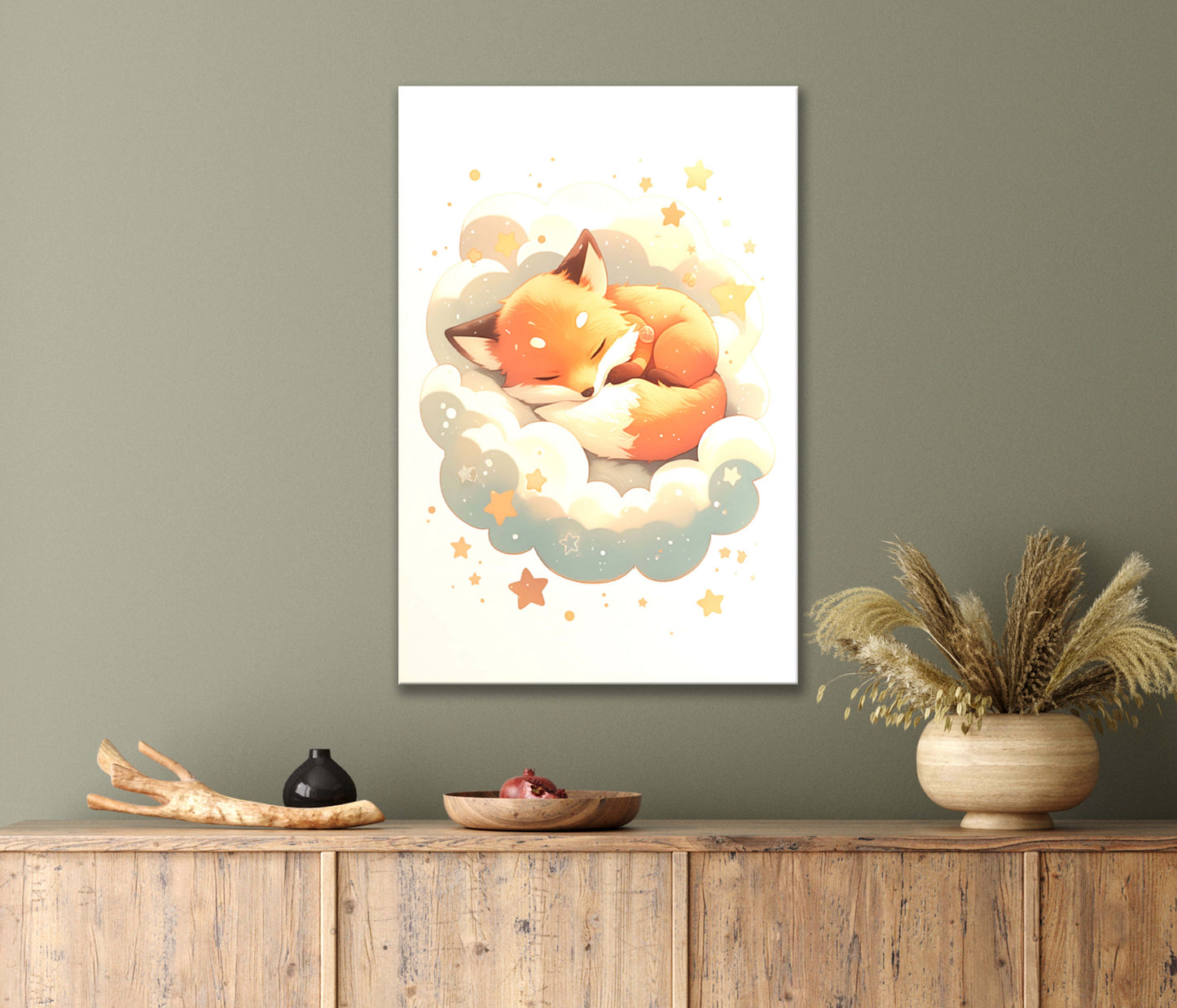 Watercolor Peaceful Sleeping Fox on A Fluffy Cloud Art Print 100% Australian Made 40x60cm Stretched Canvas Ready to Hang