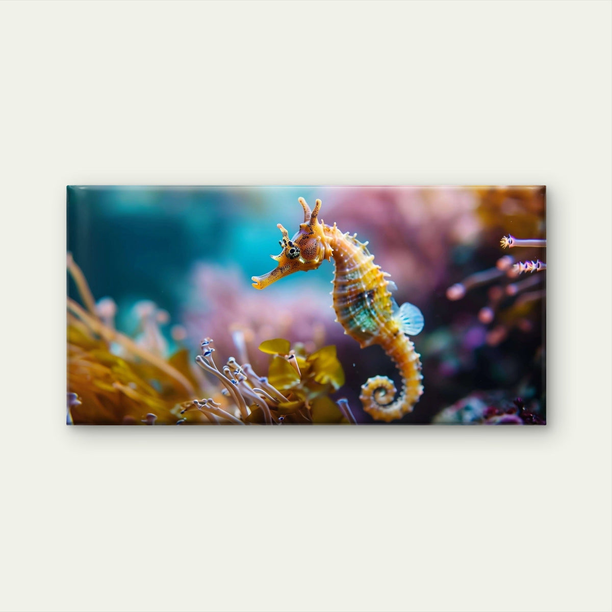 Golden Seahorse Coral Reef Marine Wall Art Canvas Office Home Framed 120x60cm