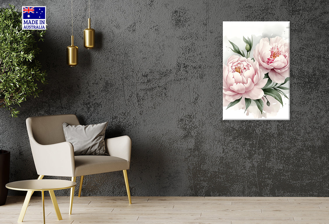 Couple Of Pink Flowers with Green Leaves Print 100% Australian Made 40x60cm Stretched Canvas Ready to Hang