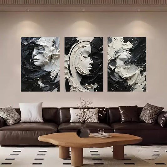 3pcs Artistic Black and White Statue Metal Print Ready to Hang Art