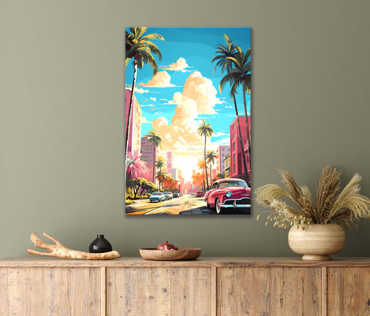 Incredible Painting of a Car Driving Down a Street Print 100% Australian Made 40x60cm Stretched Canvas Ready to Hang