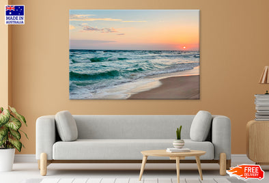 Pink Sunset on The Beach Print 100% Australian Made Stretched Canvas Ready to Hang - BC-123