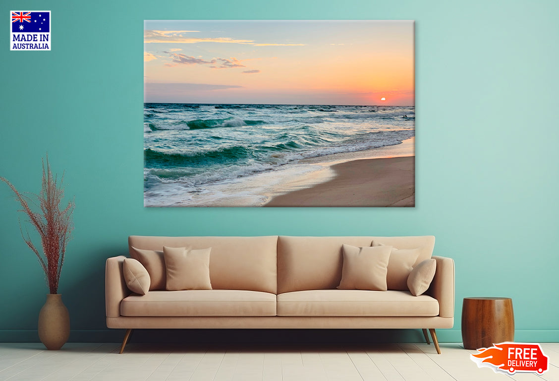 Pink Sunset on The Beach Print 100% Australian Made Stretched Canvas Ready to Hang - BC-123