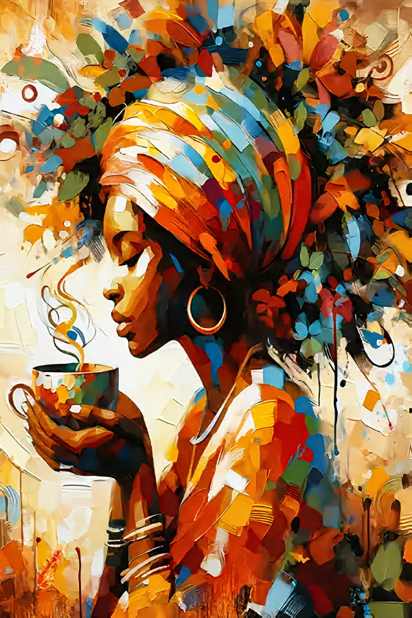 Woman With a Cup of Coffee Painting Print 100% Australian Made 40x60cm Stretched Canvas Ready to Hang