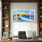Blue Coastal Ocean Sunrise Wall Art Canvas Office Home Room Framed 80x45cm