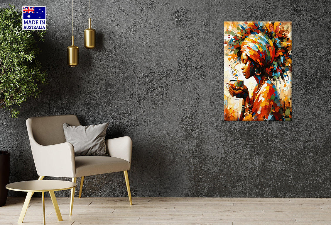 Woman With a Cup of Coffee Painting Print 100% Australian Made 40x60cm Stretched Canvas Ready to Hang