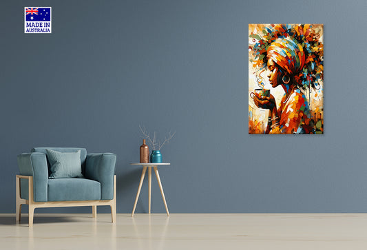 Woman With a Cup of Coffee Painting Print 100% Australian Made 40x60cm Stretched Canvas Ready to Hang