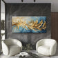 Golden Feathers on Blue Back Wall Art Canvas Office Home Room Framed 80x45cm