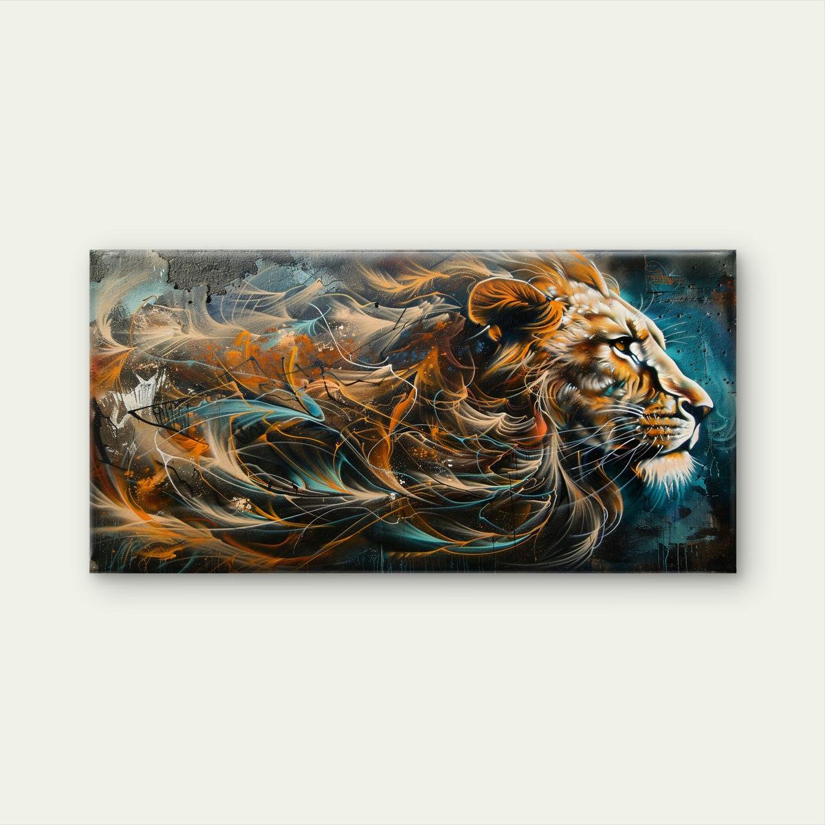 Golden Lion Roaring Energy Wall Art Canvas Office Home Room Framed 120x60cm