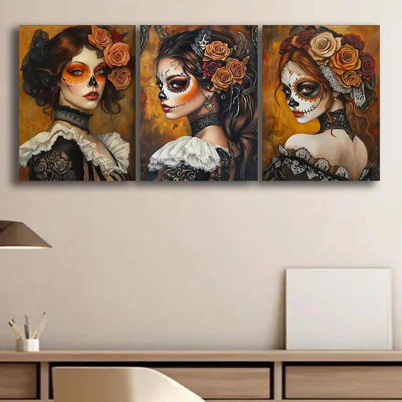 3pcs Day of the Dead Beauty Metal Print Ready to Hang Art