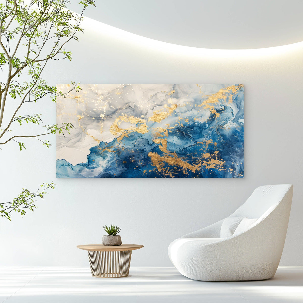 Gold Memories On Faded Blue Wall Art Canvas Office Home Room Framed 120x60cm