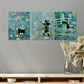 3pcs Classic Modern Cat Animal Design Blue White Metal Print Ready to Hang Art