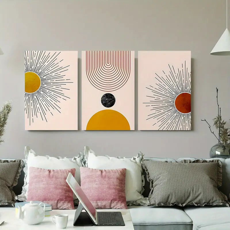 3pcs Abstract Geometric Swirls Neutral Tones Classic Design Metal Print Ready to Hang Art