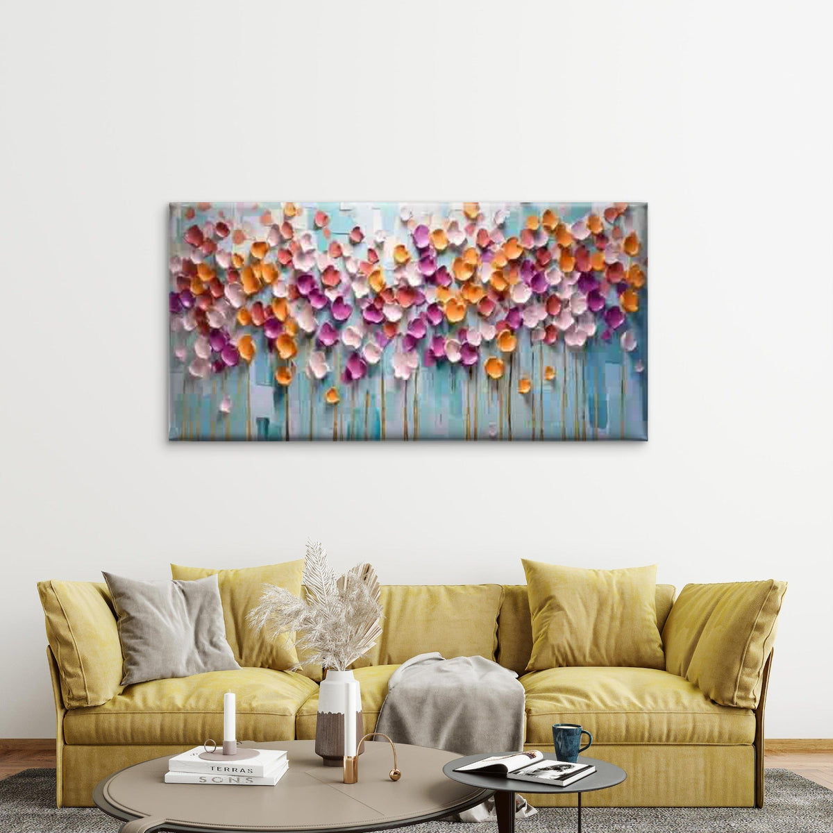 Abstract Landscape with a Blue Wall Art Canvas Office Home Room Framed 120x60cm