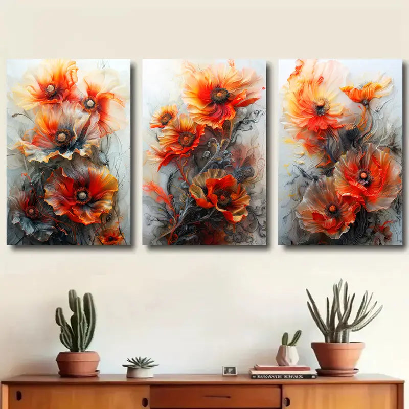 3pcs Features a vibrant orange color with a hint of elegance Metal Print Ready to Hang Art