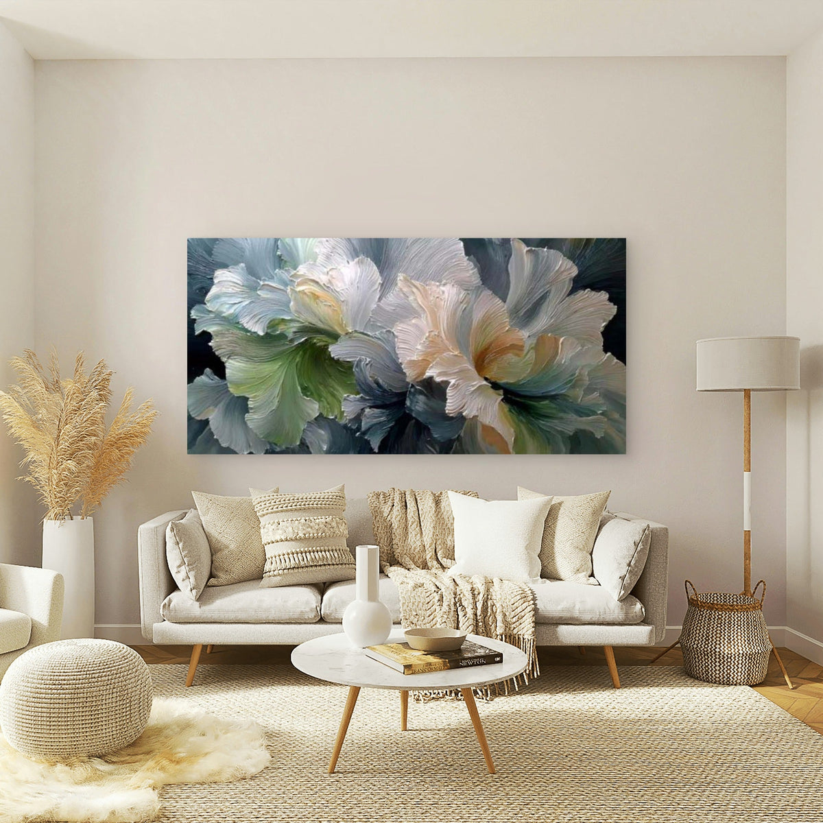 Floral Abstract Petal Flow Wall Art Canvas Office Home Room Framed 80x45cm