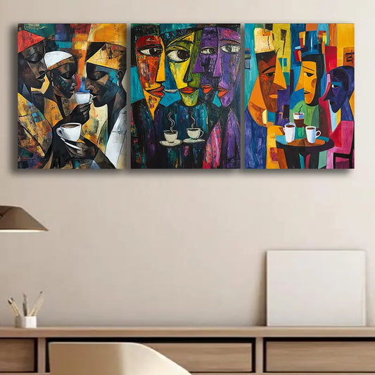 3pcs Abstract Coffee Drinking Scenes Metal Print Ready to Hang Art