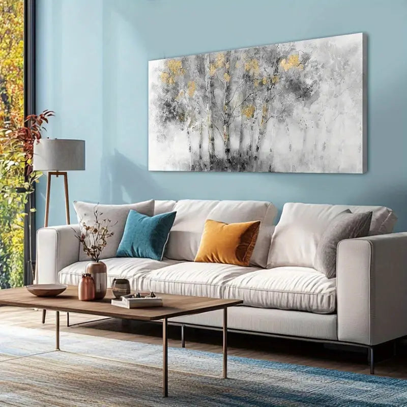 Grey & Golden Abstract Nature Wall Art canvas office home room framed 120x60cm