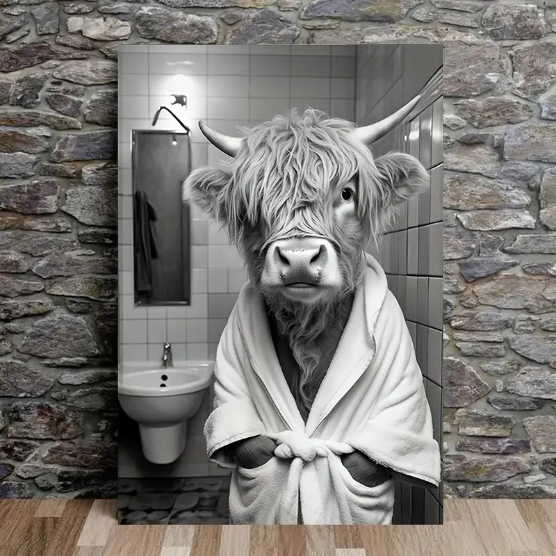 Black and White Highland Cow Print 100% Australian Made 40x60cm Stretched Canvas Ready to Hang