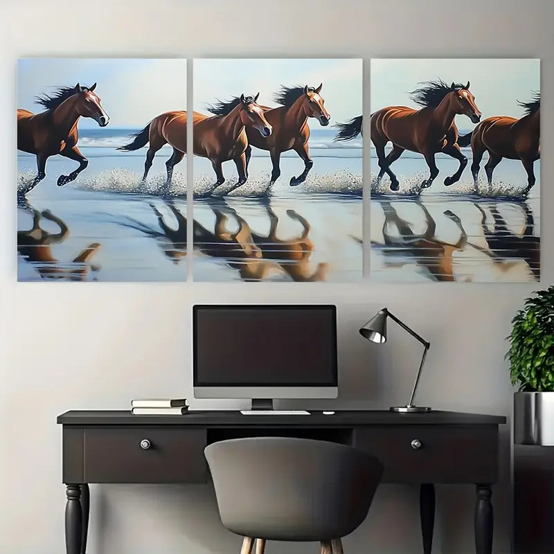 3pcs Wild Horses Beach Shore Running Metal Print Ready to Hang Art