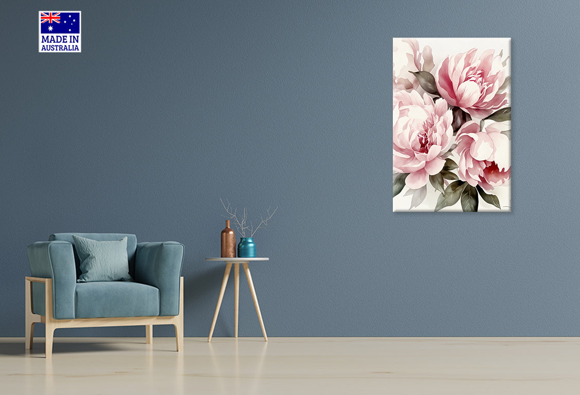 Painting Of Beautiful Pink Flowers Print 100% Australian Made 40x60cm Stretched Canvas Ready to Hang