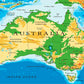 Australia Physical Map Vector Print 100% Australian Made Stretched Canvas Ready to Hang - MP-124