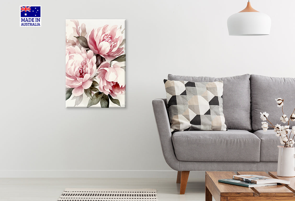 Painting Of Beautiful Pink Flowers Print 100% Australian Made 40x60cm Stretched Canvas Ready to Hang