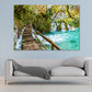 Wooden Pier & Waterfall in Forest Scenery Print 100% Australian Made Stretched Canvas Ready to Hang - NT-124