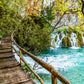 Wooden Pier & Waterfall in Forest Scenery Print 100% Australian Made Stretched Canvas Ready to Hang - NT-124