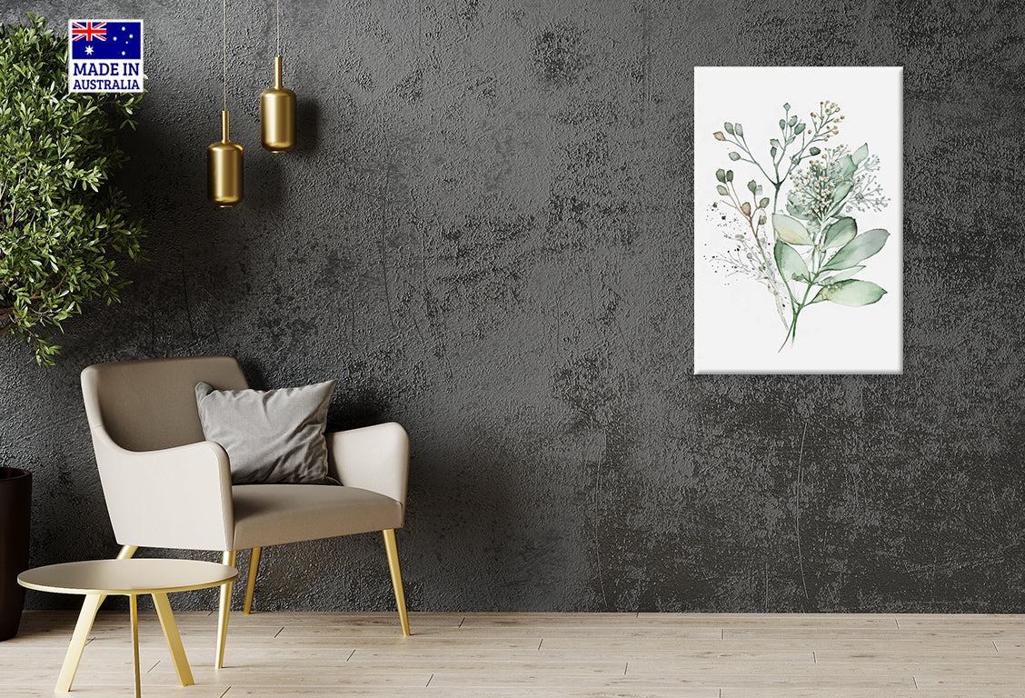 Plant With Leaves and Flowers Painting Print 100% Australian Made 40x60cm Stretched Canvas Ready to Hang