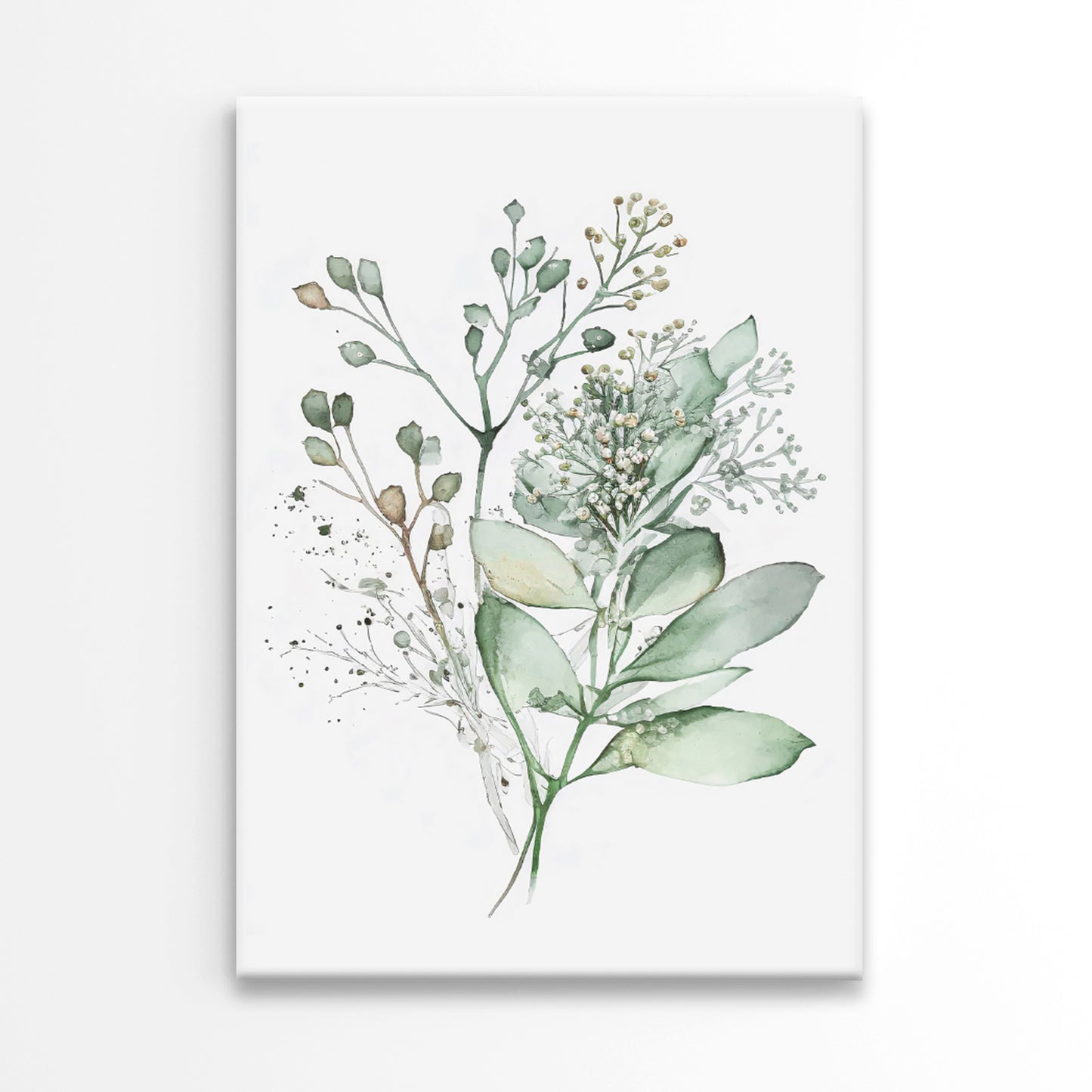 Plant With Leaves and Flowers Painting Print 100% Australian Made 40x60cm Stretched Canvas Ready to Hang