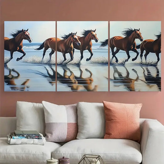 3pcs Wild Horses Beach Shore Running Metal Print Ready to Hang Art