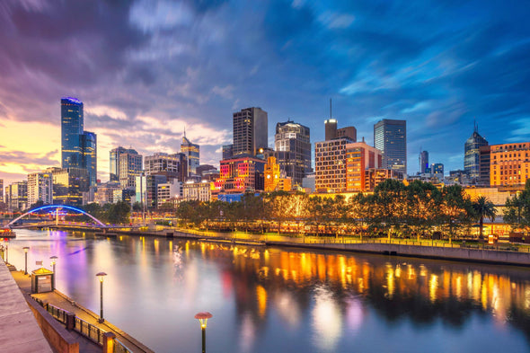 Cityscape of Melbourne Dramatic Sunset View Print 100% Australian Made Stretched Canvas Ready to Hang - AU-124